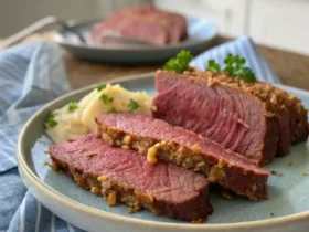 Air Fryer Corned Beef slices on plate
