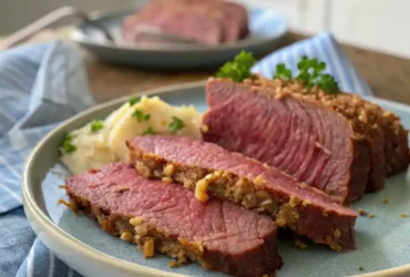 Air Fryer Corned Beef slices on plate